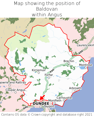 Map showing location of Baldovan within Angus