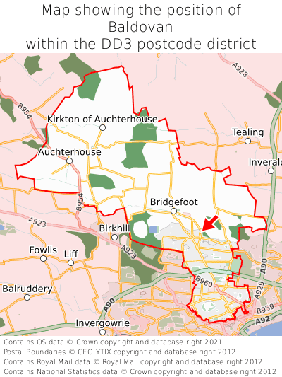 Map showing location of Baldovan within DD3