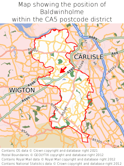 Map showing location of Baldwinholme within CA5