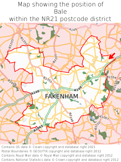 Map showing location of Bale within NR21