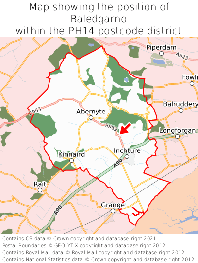 Map showing location of Baledgarno within PH14