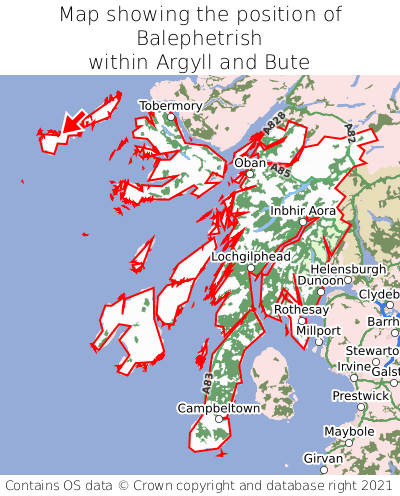 Map showing location of Balephetrish within Argyll and Bute