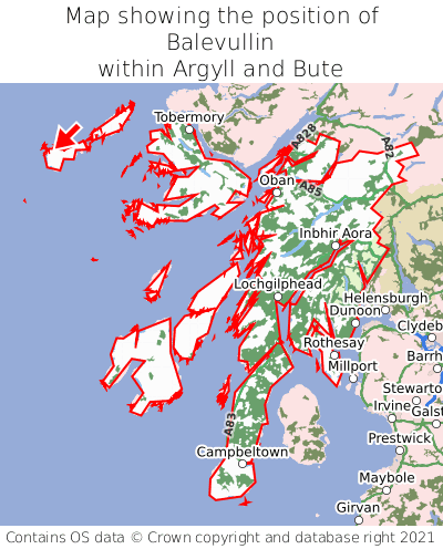 Map showing location of Balevullin within Argyll and Bute
