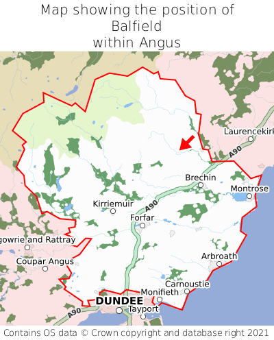 Map showing location of Balfield within Angus