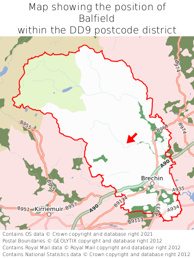 Map showing location of Balfield within DD9
