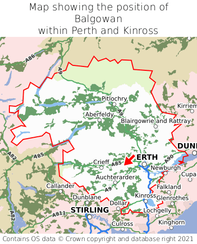 Map showing location of Balgowan within Perth and Kinross