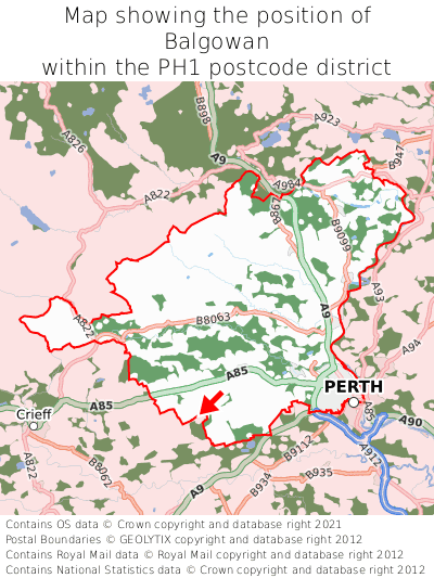 Map showing location of Balgowan within PH1