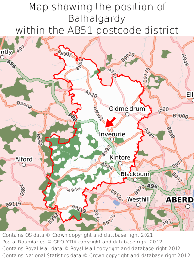 Map showing location of Balhalgardy within AB51