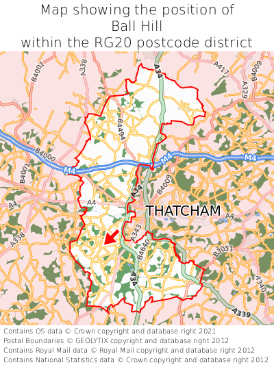 Map showing location of Ball Hill within RG20