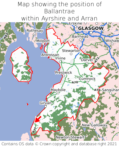 Map showing location of Ballantrae within Ayrshire and Arran