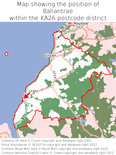 Map showing location of Ballantrae within KA26
