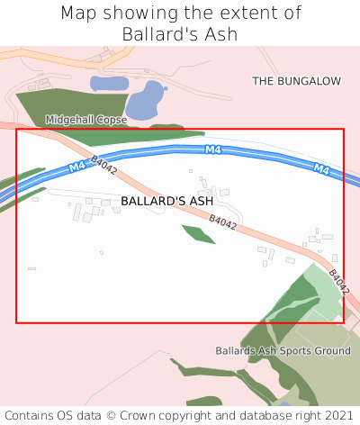 Map showing extent of Ballard's Ash as bounding box