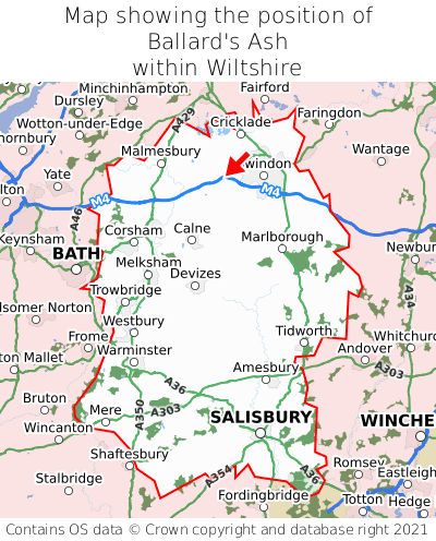 Map showing location of Ballard's Ash within Wiltshire