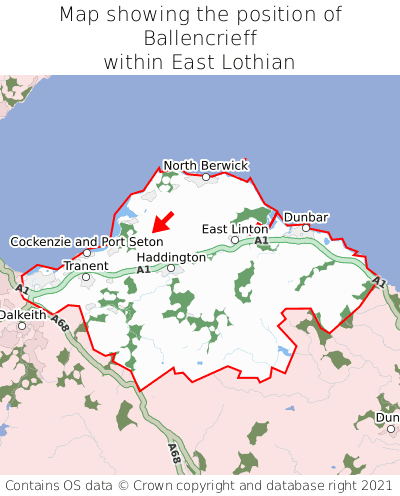 Map showing location of Ballencrieff within East Lothian