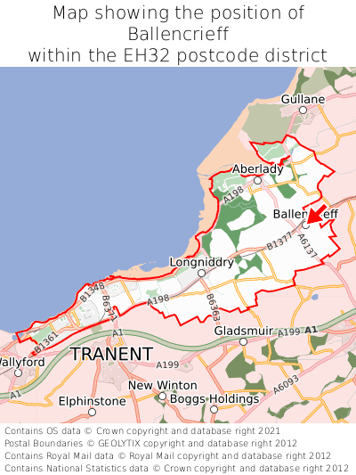 Map showing location of Ballencrieff within EH32