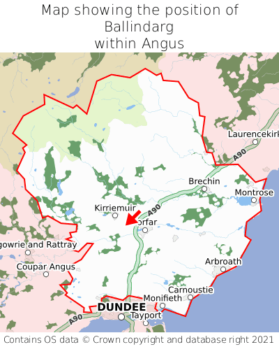 Map showing location of Ballindarg within Angus