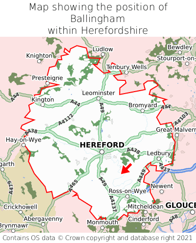 Map showing location of Ballingham within Herefordshire