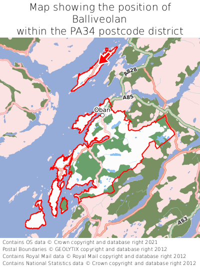 Map showing location of Balliveolan within PA34