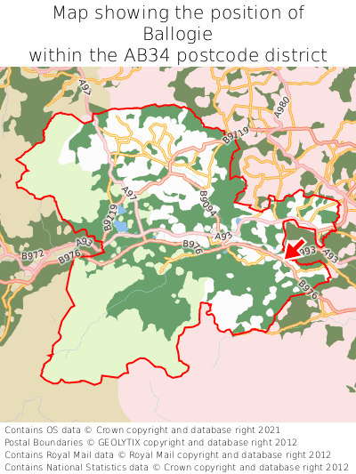 Map showing location of Ballogie within AB34