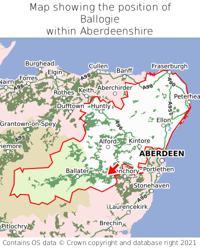 Map showing location of Ballogie within Aberdeenshire