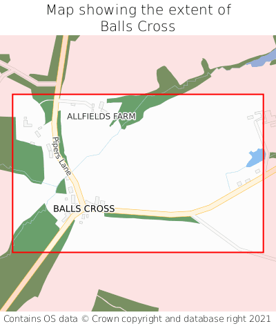 Map showing extent of Balls Cross as bounding box