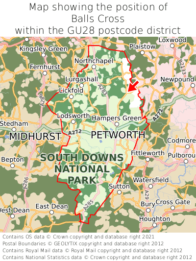 Map showing location of Balls Cross within GU28