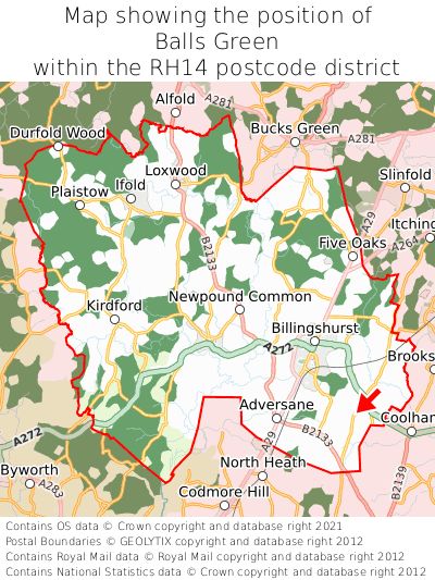 Map showing location of Balls Green within RH14