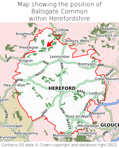Map showing location of Ballsgate Common within Herefordshire