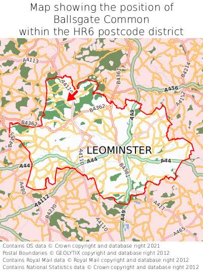 Map showing location of Ballsgate Common within HR6