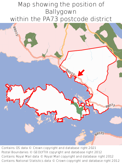 Map showing location of Ballygown within PA73