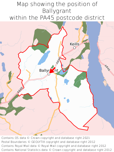 Map showing location of Ballygrant within PA45