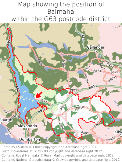 Map showing location of Balmaha within G63