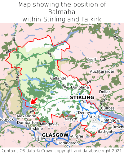 Map showing location of Balmaha within Stirling and Falkirk
