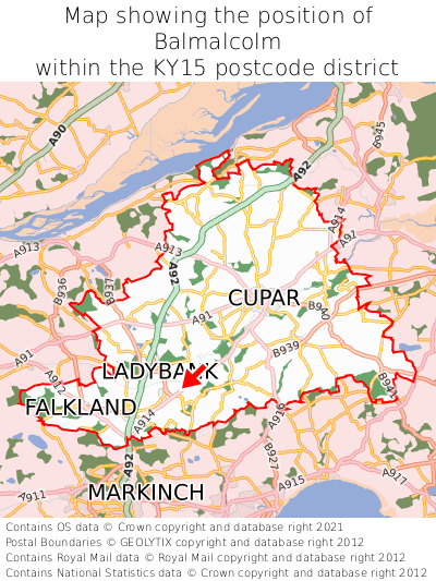 Map showing location of Balmalcolm within KY15