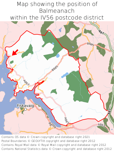 Map showing location of Balmeanach within IV56