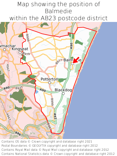Map showing location of Balmedie within AB23
