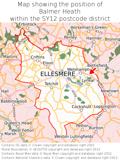 Map showing location of Balmer Heath within SY12