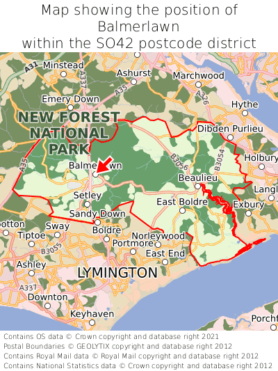 Map showing location of Balmerlawn within SO42