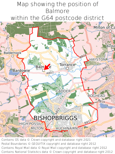 Map showing location of Balmore within G64
