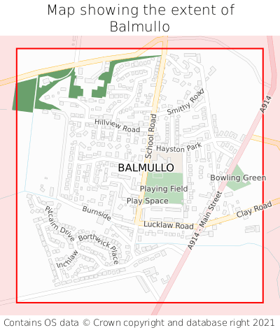 Map showing extent of Balmullo as bounding box