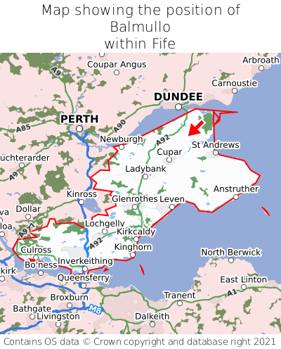 Map showing location of Balmullo within Fife