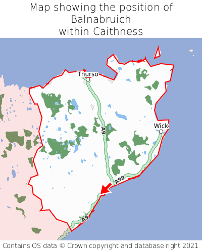 Map showing location of Balnabruich within Caithness
