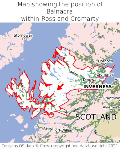 Map showing location of Balnacra within Ross and Cromarty