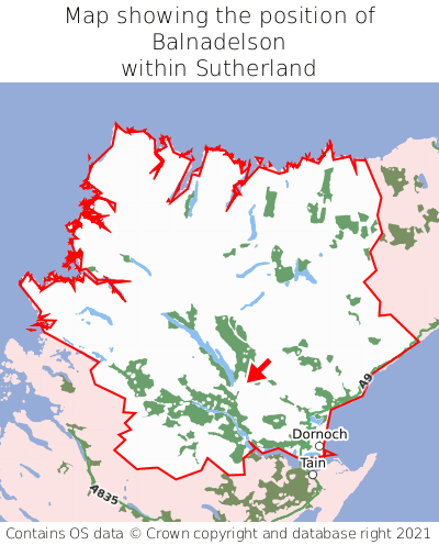 Map showing location of Balnadelson within Sutherland
