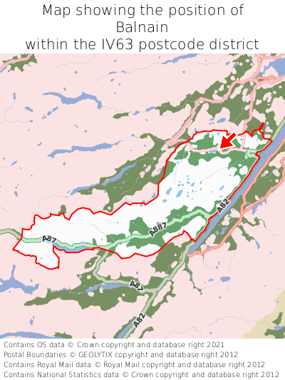 Map showing location of Balnain within IV63