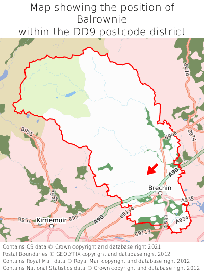 Map showing location of Balrownie within DD9