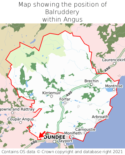 Map showing location of Balruddery within Angus