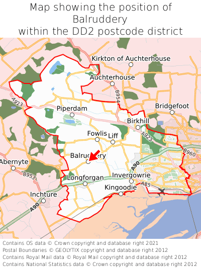 Map showing location of Balruddery within DD2