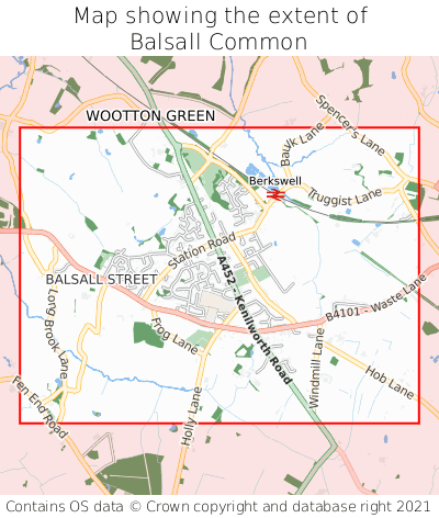 Map showing extent of Balsall Common as bounding box