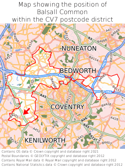 Map showing location of Balsall Common within CV7